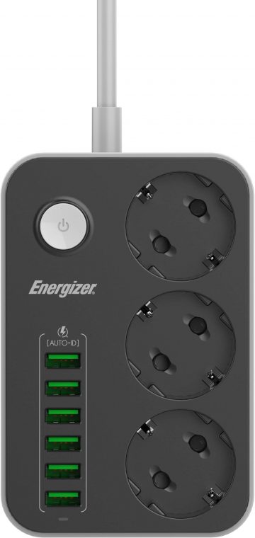 Maitinimo ilgintuvas su jungikliu Energizer 3x SCHUKO 6x USB-A 2500W 10A 2M laidas