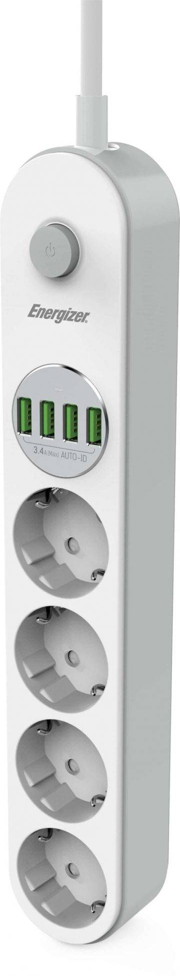 Подставка с выключателем Energizer 4x SCHUKO 4x USB-A 2500 Вт 10 А Кабель 2 м