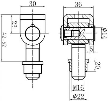 Cinkota eņģe PSG 61.001.01 metināšanai - M16 vītne (cinkota cilpa)
