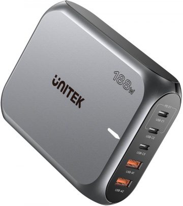 Unitek ātrās uzlādes lādētājs 2xUSB-A 3xUSB-C GAN 188W