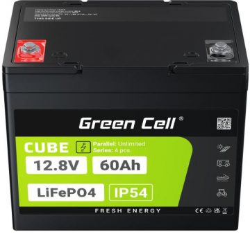 LITIJA DZELZS FOSFĀTA AKUMULATORS LiFePO4 Zaļās šūnas kubs 12,8 V 60 Ah LFPGC12V60 AH