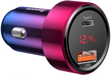 Baseus Magic Series PPS automašīnas lādētājs USB-C/USB-A 45W rozā-zils