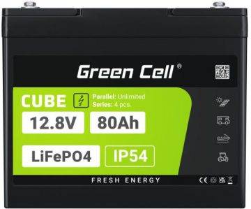 LIITIUM RAUDFOSFAAT AKU LiFePO4 Roheline elemendi kuubik 12,8 V 80 Ah LFPGC12V80 AH
