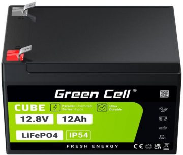 LITIJA DZELZS FOSFĀTA AKUMULATORS LiFePO4 Zaļās šūnas kubs 12,8 V 12 Ah LFPGC12V12 AH