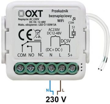 OXT mini bezsprieguma releja modulis AC 230V DC 5V 12-48V WiFi TUYA