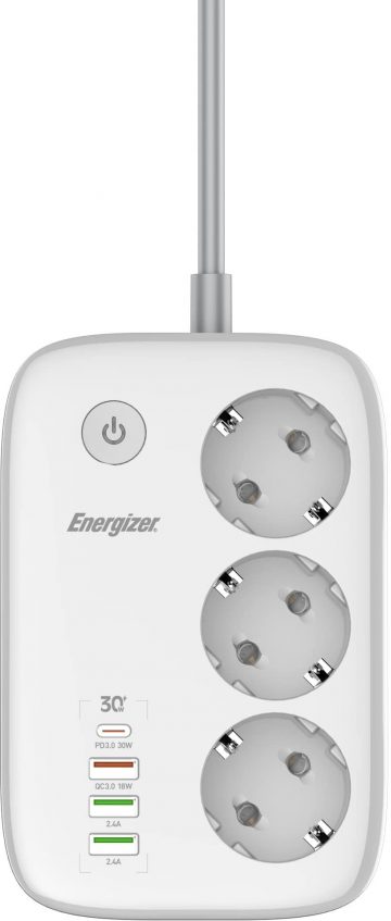 Energizeri nutikas toiteallikas koos Wi-Fi ja rakendusega 3x SCHUKO 3x USB-A 1x USB-C 2500 W 10A 2M kaabel