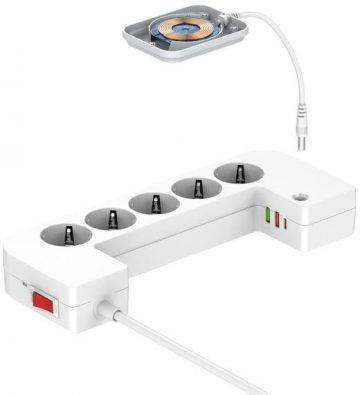 Лента защиты от перенапряжения Energizer 5x SCHUKO 2x USB-A 1x USB-C 2500 Вт 10 А 2 м магнитный кабель