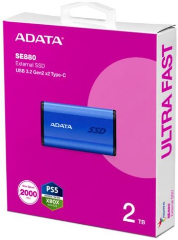 Adata SE880 2TB ārējais SSD disks USB3.2A/C Gen2x2, zils