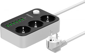 Maitinimo ilgintuvas su jungikliu Energizer 3x SCHUKO 6x USB-A 2500W 10A 2M laidas