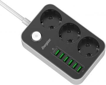 Maitinimo ilgintuvas su jungikliu Energizer 3x SCHUKO 6x USB-A 2500W 10A 2M laidas
