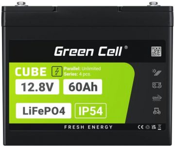 LITIJA DZELZS FOSFĀTA AKUMULATORS LiFePO4 Zaļās šūnas kubs 12,8 V 60 Ah LFPGC12V60 AH