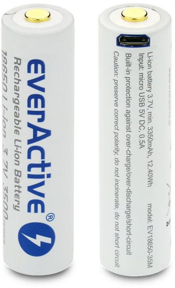 Аккумулятор 18650 литий-ионный 3,7 В everActive 3500 мАч (1 шт.) micro-USB с защитой