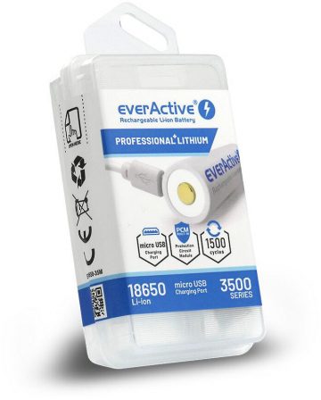 Аккумулятор 18650 литий-ионный 3,7 В everActive 3500 мАч (1 шт.) micro-USB с защитой