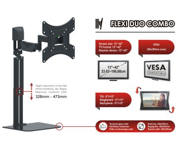 КРЕПЛЕНИЕ ДЛЯ ТЕЛЕВИЗОРА ИЛИ МОНИТОРА AX-FLEXI-DUO-COMBO С ПОЛКОЙ OPTICUM