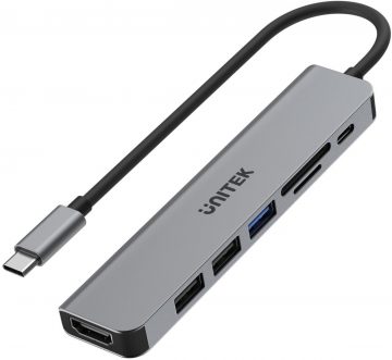 Unitek USB-C alumīnija 7-in-1 USB centrmezglsUnitek USB-C alumīnija 7-in-1 USB centrmezgls