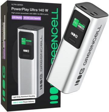 POWERBANK Greencell PowerPlay Ultra 25200mAh ĀTRĀ UZLĀDE 140W 2x USB-C PD 1x USB-APOWERBANK Greencell PowerPlay Ultra 25200mAh ĀTRĀ UZLĀDE 140W 2x USB-C PD 1x USB-A