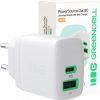 Зарядное устройство Greencell PowerSource Duo30 30 Вт переменного тока 1xUSB-C 1xUSB-A PD 3.0 QC 4.0+, белое