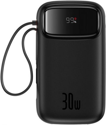 Baseus QPow 2 20000mAh 30W Power Bank ar 2 iebūvētiem USB-C kabeļiem - melnsBaseus QPow 2 20000mAh 30W Power Bank ar 2 iebūvētiem USB-C kabeļiem - melns