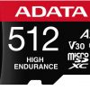 Высоконадежная карта памяти microSD Adata 512 ГБ UHS1 U3 V30 A2 100/85 МБ/с + адаптер