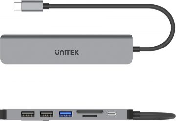 Unitek USB-C alumīnija 7-in-1 USB centrmezgls