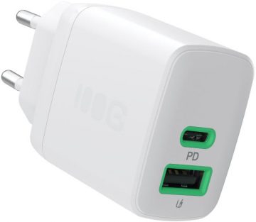 Зарядное устройство Greencell PowerSource Duo30 30 Вт переменного тока 1xUSB-C 1xUSB-A PD 3.0 QC 4.0+, белое