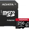 Высоконадежная карта памяти microSD Adata 256 ГБ UHS1 U3 V30 A2 100/85 МБ/с + адаптер