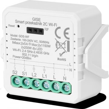 GISE viedais divkāršais WiFi releja modulis | Tuya | GDS-WF GISE viedais divkāršais WiFi releja modulis | Tuya | GDS-WF