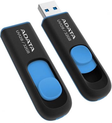 Adata UV128 32GB USB 3.2 Gen1 USB zibatmiņa, melna un zila Adata UV128 32GB USB 3.2 Gen1 USB zibatmiņa, melna un zila