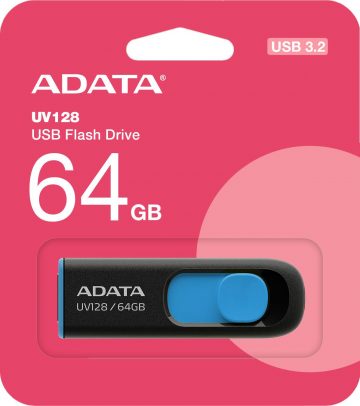 Флеш-накопитель Adata UV128 64 ГБ USB 3.2 Gen1, черно-синий