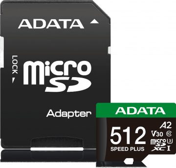 Adata MicroSD atmiņas karte Speed Plus 512GB UHS1 U3 V30 A2 180/160 MB/s Adata MicroSD atmiņas karte Speed Plus 512GB UHS1 U3 V30 A2 180/160 MB/s