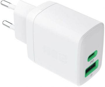Зарядное устройство Greencell PowerSource Duo30 30 Вт переменного тока 1xUSB-C 1xUSB-A PD 3.0 QC 4.0+, белое