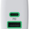 Зарядное устройство Greencell PowerSource Duo30 30 Вт переменного тока 1xUSB-C 1xUSB-A PD 3.0 QC 4.0+, белое