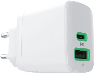 Зарядное устройство Greencell PowerSource Duo30 30 Вт переменного тока 1xUSB-C 1xUSB-A PD 3.0 QC 4.0+, белое