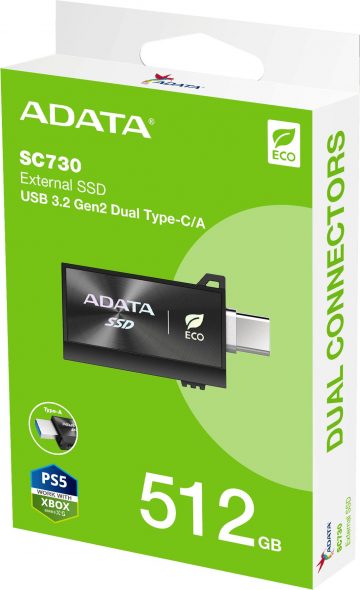 Внешний SSD-накопитель Adata SC730 512 ГБ USB 3.2C/A 600/600 МБ/с, черный Внешний SSD-накопитель Adata SC730 512 ГБ USB 3.2C/A 600/600 МБ/с, черный