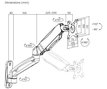 GĀZES ATSPERES MONITORA STIPRINĀJUMS BRATECK-LDA31-112 17 " ... 32 " BRATECK