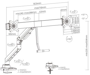Настольное крепление для монитора с газовой пружиной BRATECK-LDT69-C022 BRATECK