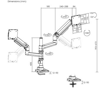 Настольное крепление для монитора с газовой пружиной BRATECK-LDT69-C024P BRATECK