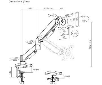 MONITORIAUS STALO LAIKIKLIS SU DUJINE SPYRUOKLE BRATECK-LDT97-C012 BRATECK