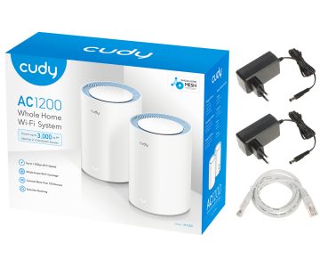 WI-FI MĀJAS SISTĒMA MESH M1200(2-PACK) 2.4&nbsp;GHz, 5&nbsp;GHz, 300&nbsp;Mbps + 867&nbsp;Mbps CUDY