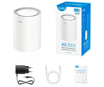 WI-FI MĀJAS SISTĒMA MESH M3000(1-PACK) Wi-Fi 6 2.4 GHz, 5 GHz, 574 Mbps + 2402 Mbps CUDY