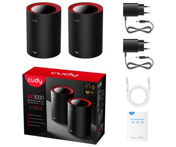 WI-FI MĀJAS SISTĒMA MESH M3000(2-PACK)-BLACK Wi-Fi 6 2.4&nbsp;GHz, 5&nbsp;GHz, 574&nbsp;Mbps + 2402&nbsp;Mbps CUDY