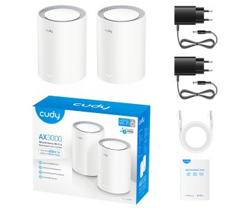 WI-FI MĀJAS SISTĒMA MESH M3000(2-PACK) Wi-Fi 6 2.4 GHz, 5 GHz, 574 Mbps + 2402 Mbps CUDY