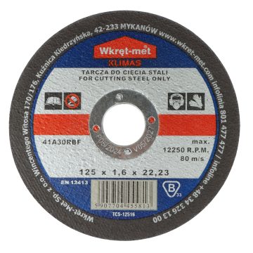 KORUNDA DISKS TĒRAUDA GRIEŠANAI TCS-12516 125 mm WKRĘT-MET KLIMASKORUNDA DISKS TĒRAUDA GRIEŠANAI TCS-12516 125 mm WKRĘT-MET KLIMAS