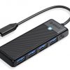 Orico USB-C centrmezgls ar 4 portiem, USB-A 3.0, 5 Gbps, melns