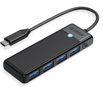 Orico USB-C centrmezgls ar 4 portiem, USB-A 3.0, 5 Gbps, melnsOrico USB-C centrmezgls ar 4 portiem, USB-A 3.0, 5 Gbps, melns