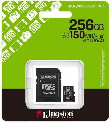 Kingston Canvas Select Plus microSDXC C10 UHS-I 256GB microSD atmiņas karteKingston Canvas Select Plus microSDXC C10 UHS-I 256GB microSD atmiņas karte