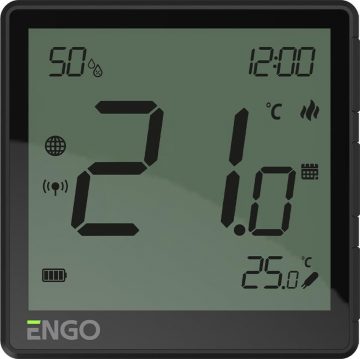 ENGO Controls EONE-BATB - Temperatūras regulators, ar akumulatoru (litija jonu), melns, ar internetu, uzlādējams, ZigBee, virsmas montējams ENGO Controls EONE-BATB - Temperatūras regulators, ar akumulatoru (litija jonu), melns, ar internetu, uzlādējams, ZigBee, virsmas montējams