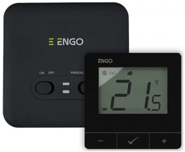 ENGO Controls E20i-B - Temperatūras regulators, bezvadu, ar akumulatoru darbināms, Wi-Fi, internets, melns, 868MHz ENGO Controls E20i-B - Temperatūras regulators, bezvadu, ar akumulatoru darbināms, Wi-Fi, internets, melns, 868MHz