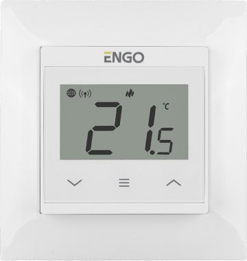 ENGO Controls E55-W - Temperatūras regulators 55x55 rāmim, 230V, balts, internets, Wi-FiENGO Controls E55-W - Temperatūras regulators 55x55 rāmim, 230V, balts, internets, Wi-Fi