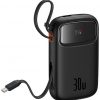 Baseus QPow 2 10000mAh 30W Power Bank ar 2 iebūvētiem USB-C kabeļiem - melns Baseus QPow 2 10000mAh 30W Power Bank ar 2 iebūvētiem USB-C kabeļiem - melns